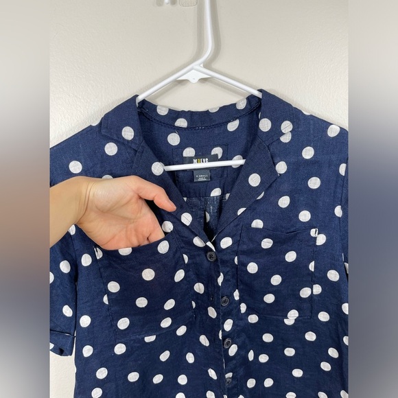 Anthropologie Maeve Women Buttondown Surf Linen Navy Dot Shirt Top Linen Sz XS - Picture 8 of 16